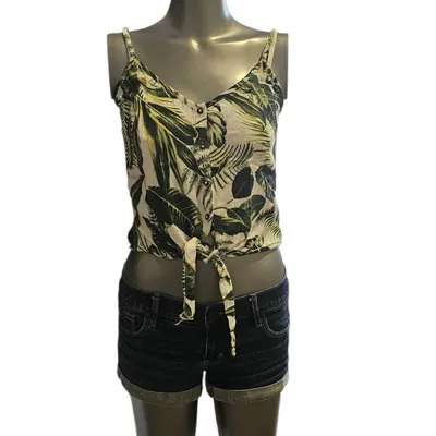 Top H&M 38 débardeur tropical noué été feuilles vertes